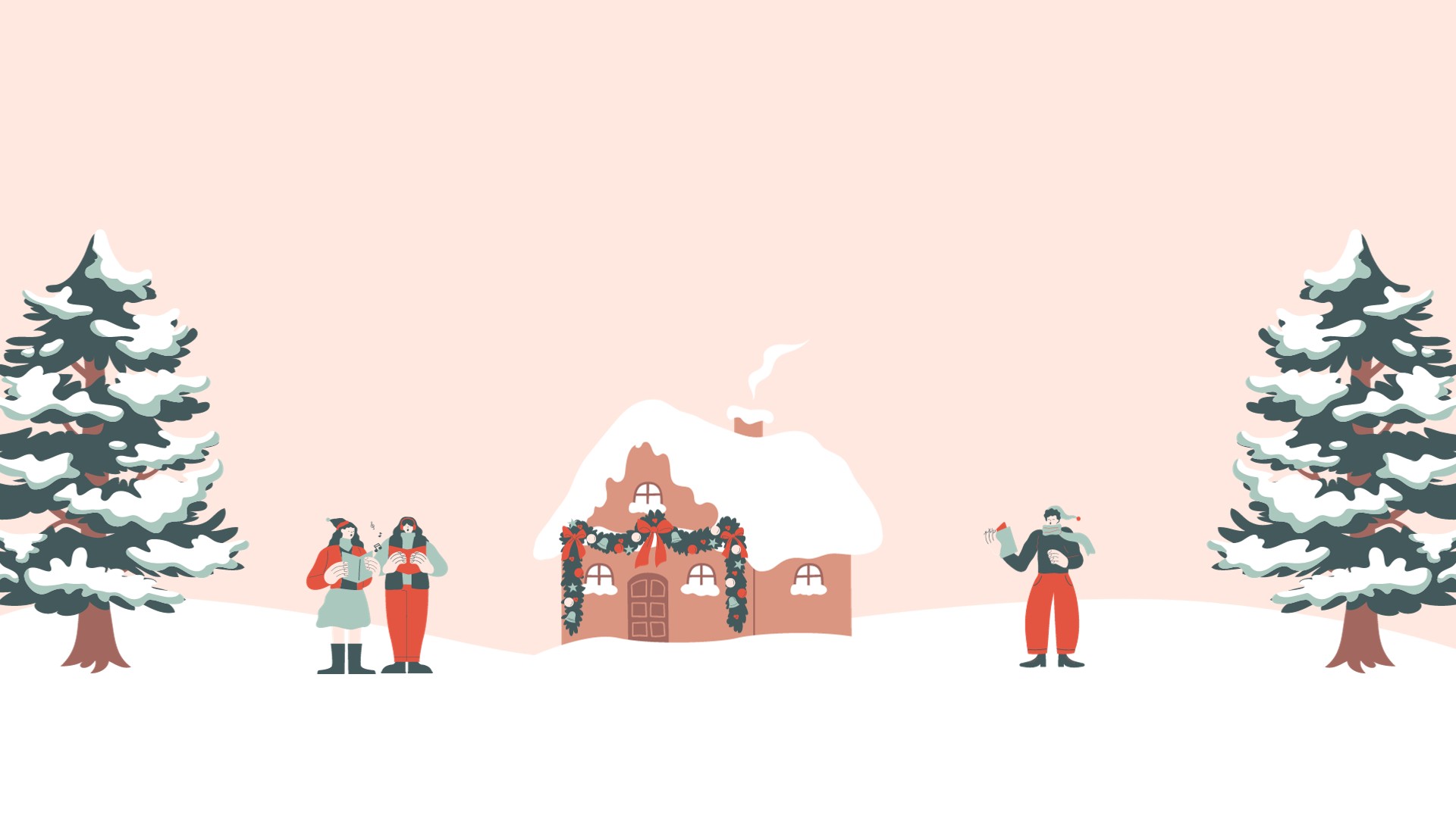 Peach Orange and Green Animated Illustrative Christmas Scene Greetings Christmas Presentation